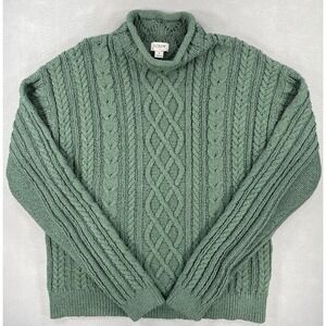 J.Crew Womens Sweater Mock Neck Cable Knit Green Cotton Blend S
